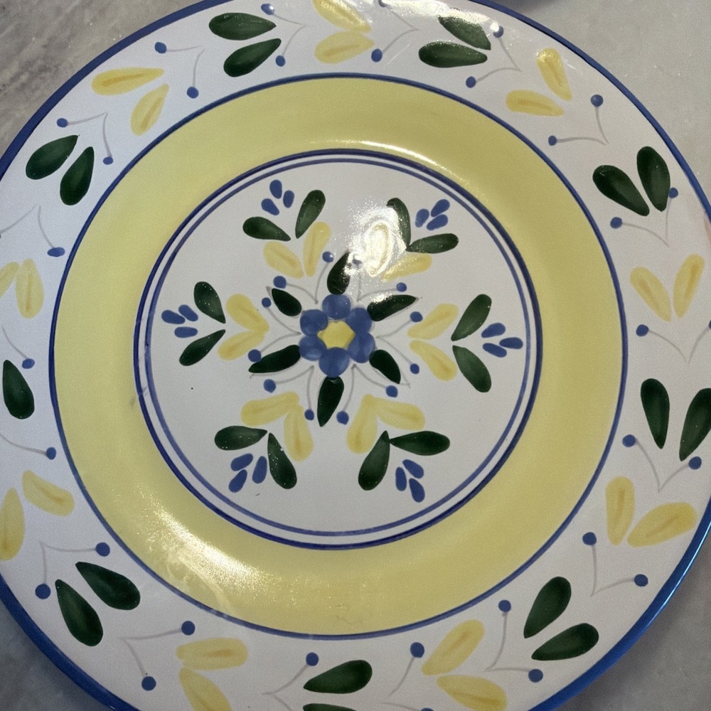 SET OF FOUR SOLIMAR PIER 1 POTTERY DINNER PLATES BLUE AND YELLOW Gw994 - Picture 13 of 14